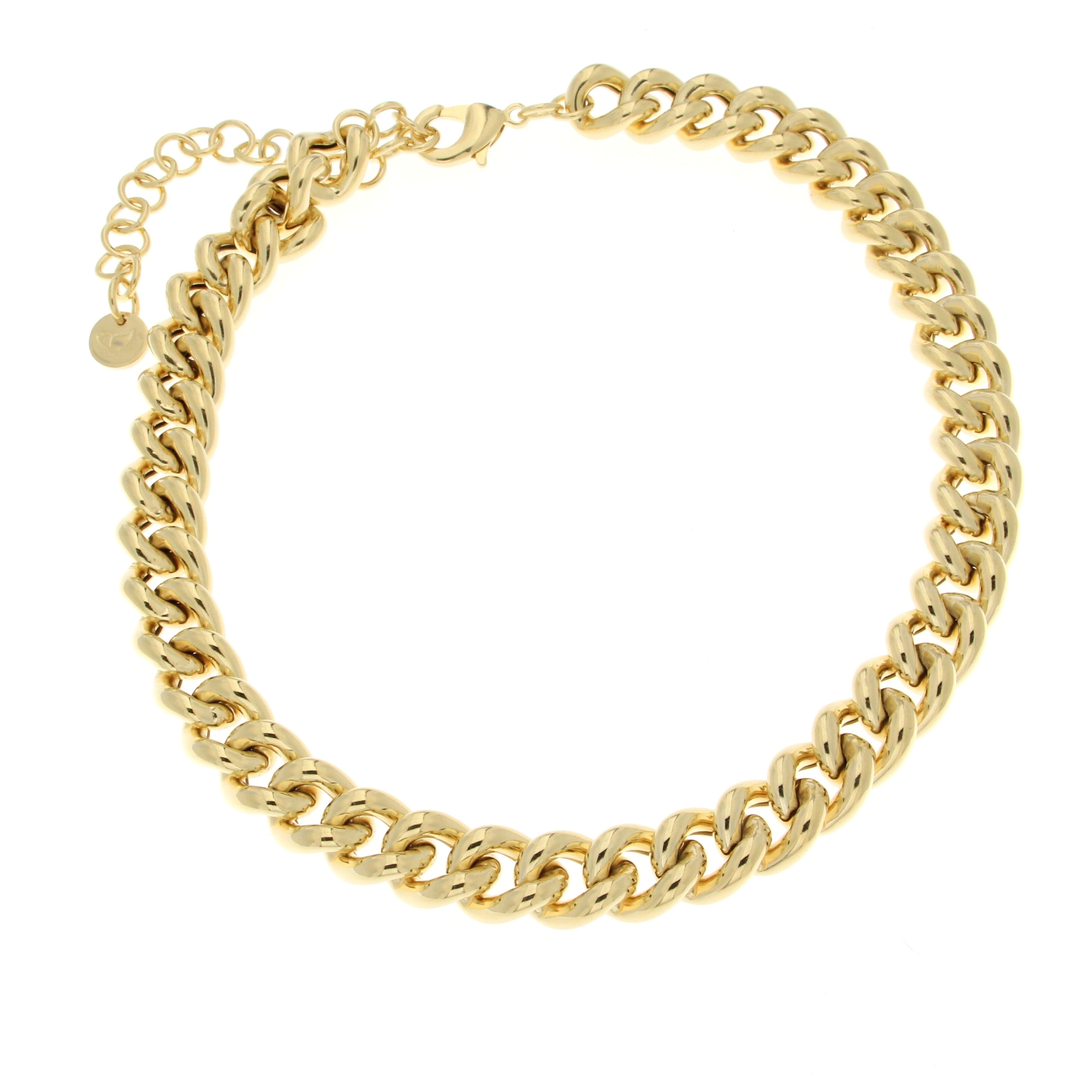 Gold Plated 12mm Polished Curb Link Choker Adjustable From 15" TO 18"