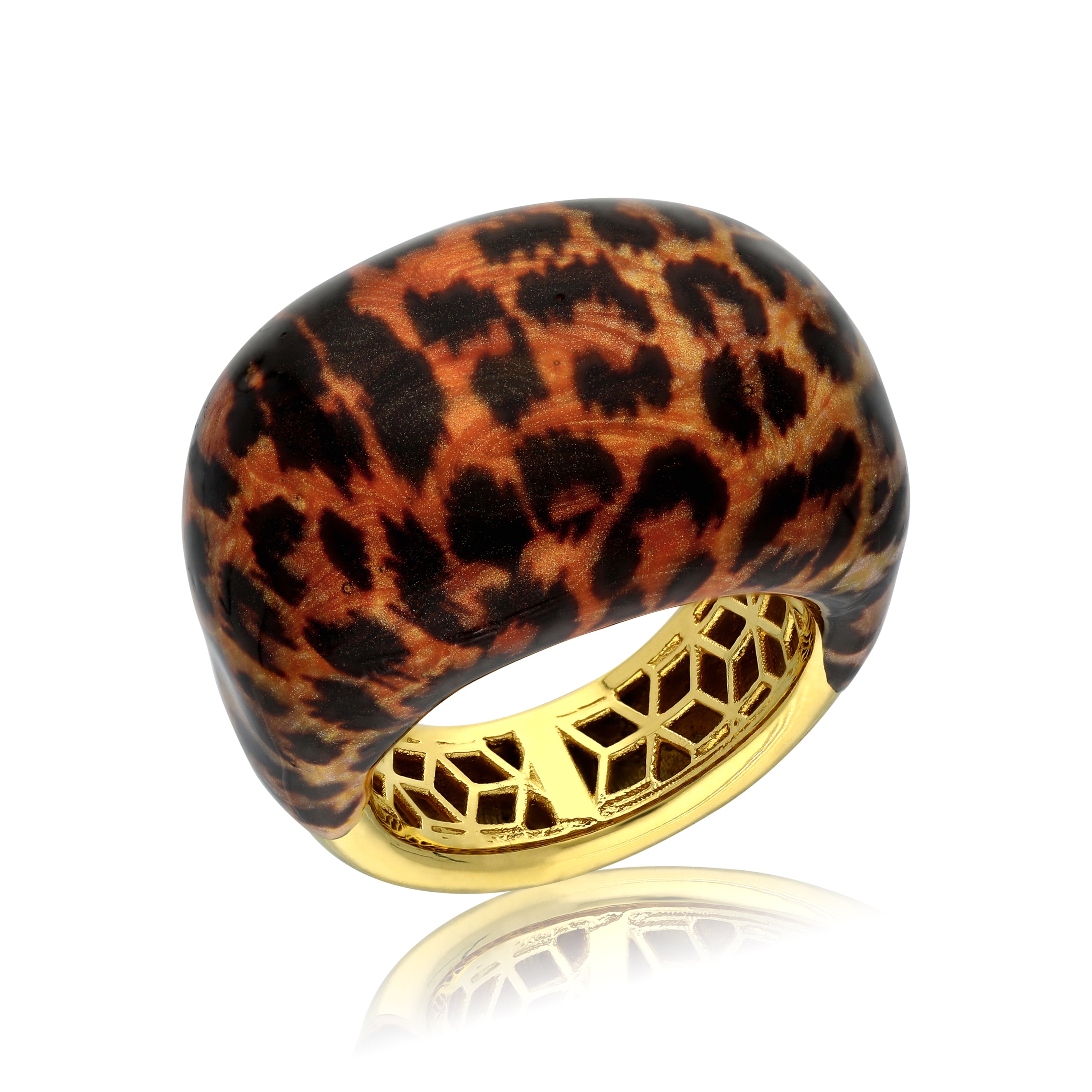 18K Gold Plated Leopard Enameled Dome Ring