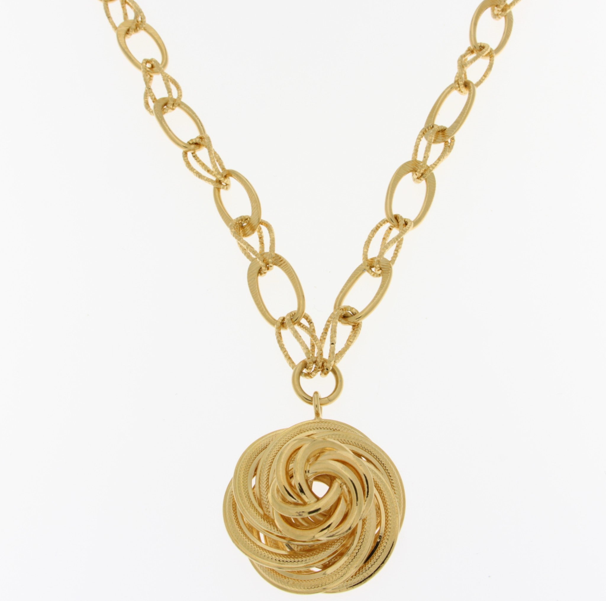 18K Gold Plated Long Multi Link Necklace W/ Large Love Knot & Side  Toggle 36"