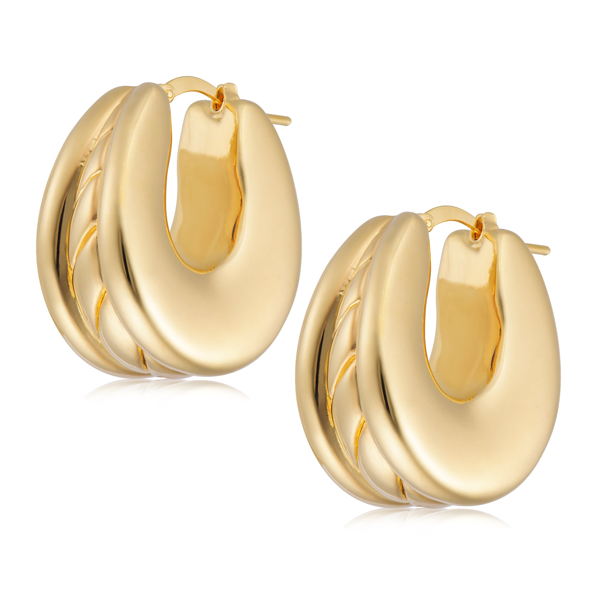 18K Gold Plated Oval Electroform Hoop Earrings