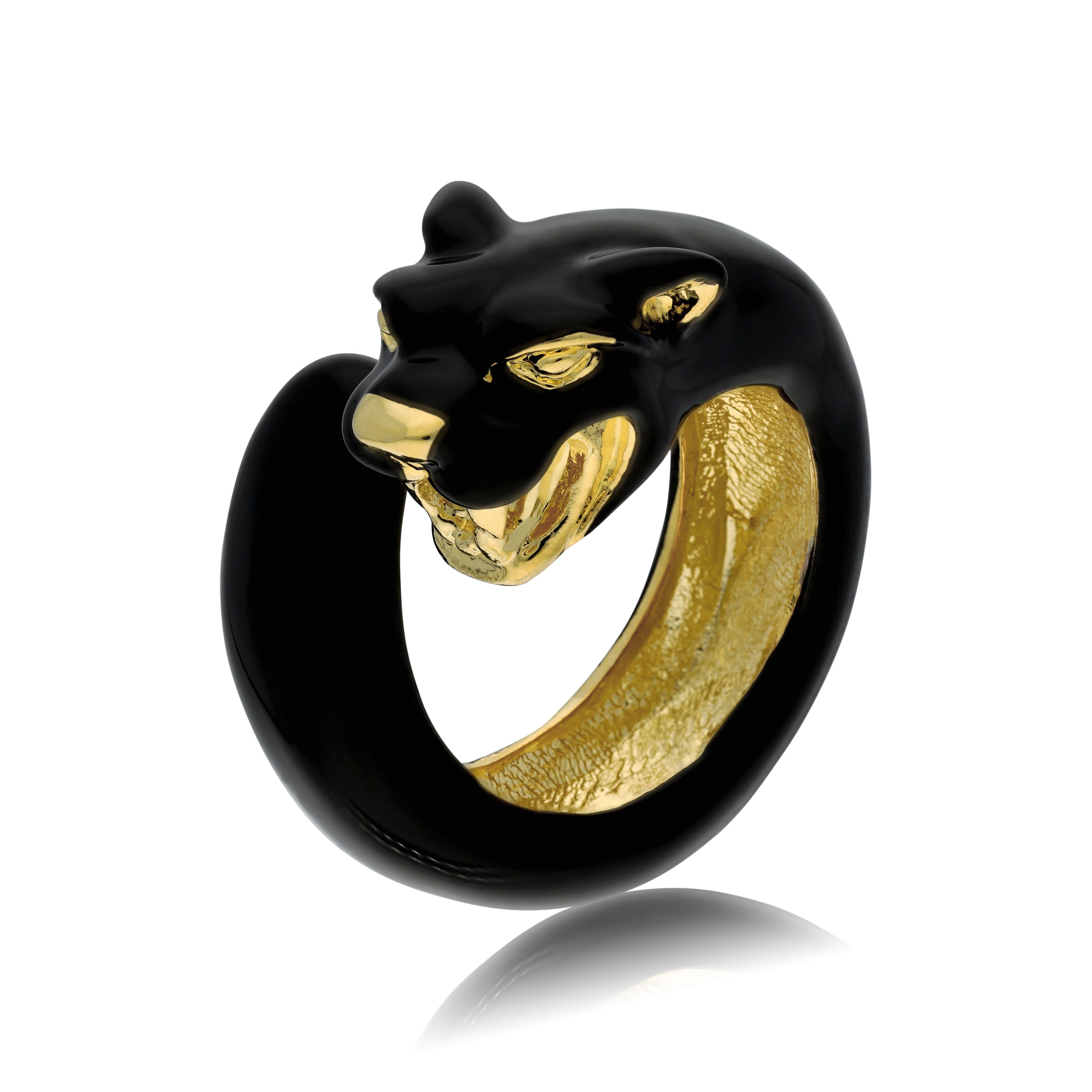 18K Gold Plated Panther Ring With Black Enamel