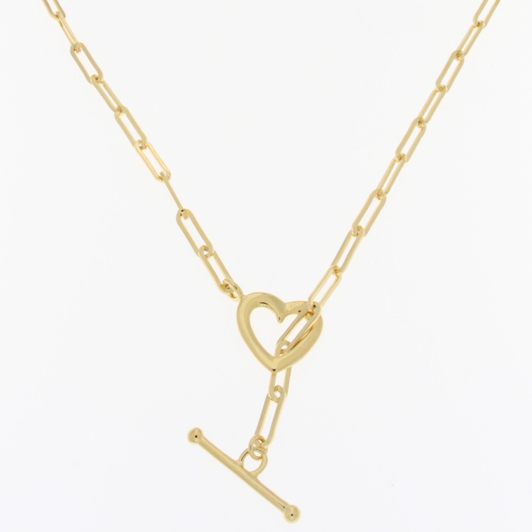 Gold Plated 18" Paperclip Link With Heart Toggle Necklace