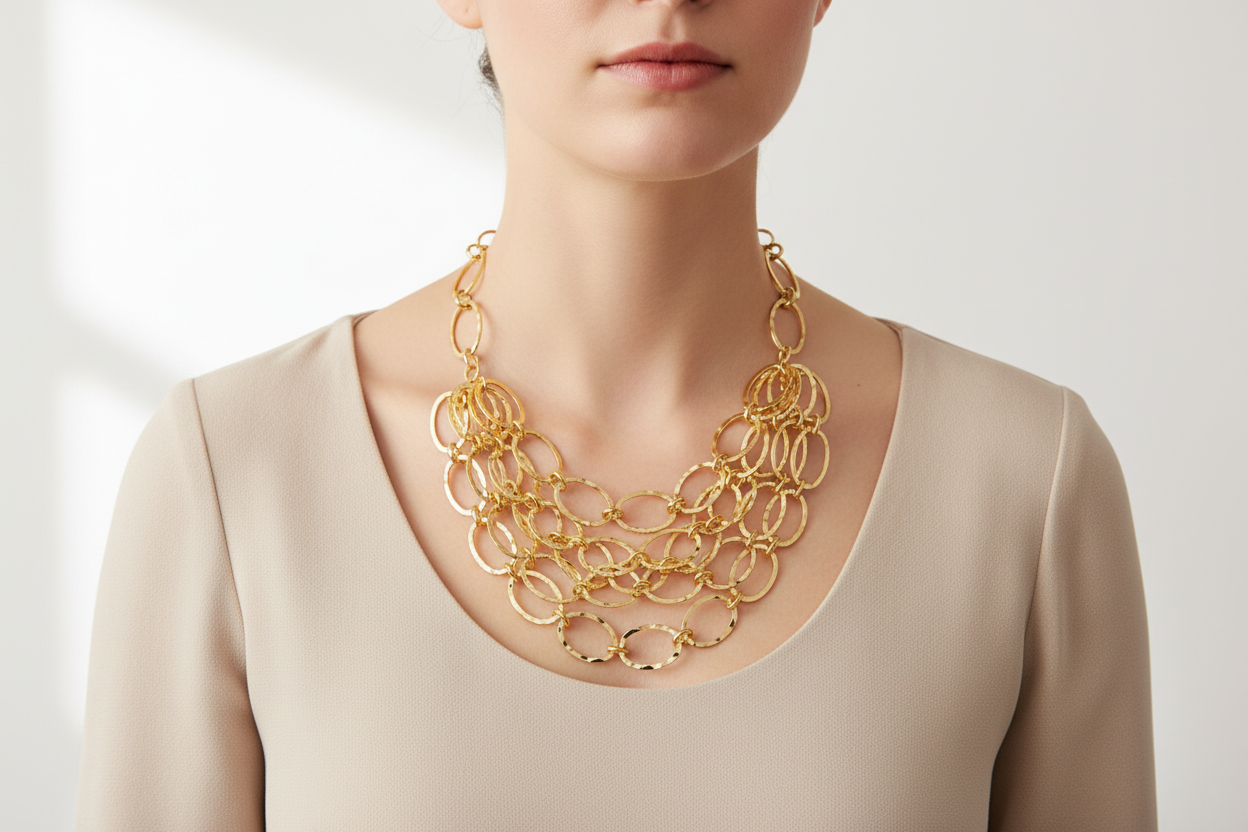 18K Gold Plated Large Oval Link Necklace - Delicate Look