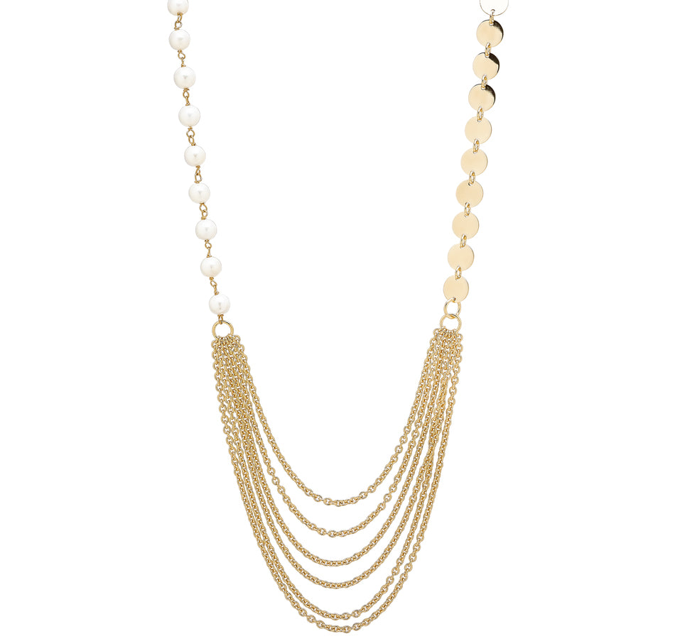 28" Double Strand Necklace W/ FW Pearls  Polished Disc Stations