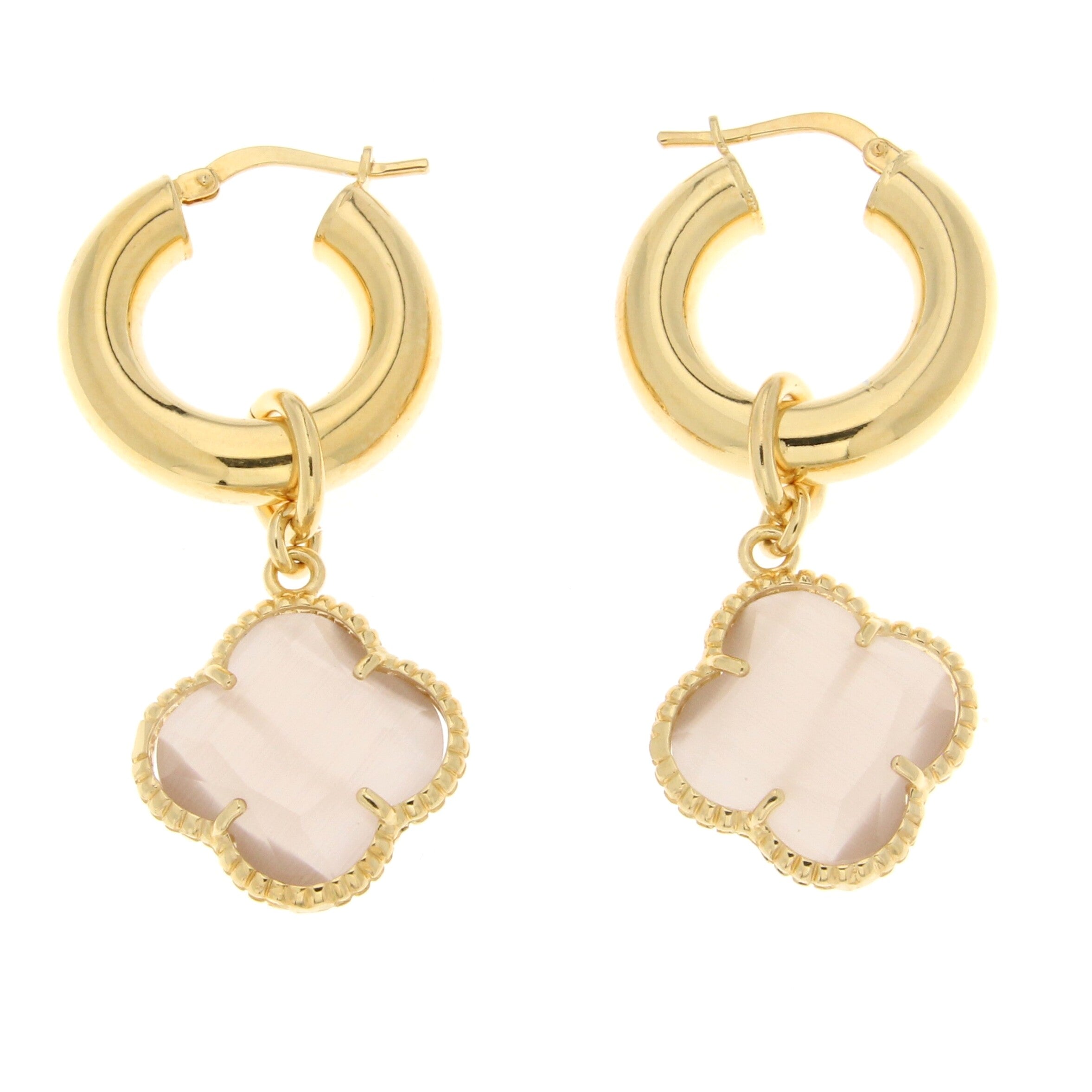 These 5X2mm hoop earrings offer a versatile option for accessorizing. The removable soft pink crystal flower adds a touch of femininity to the sleek design.