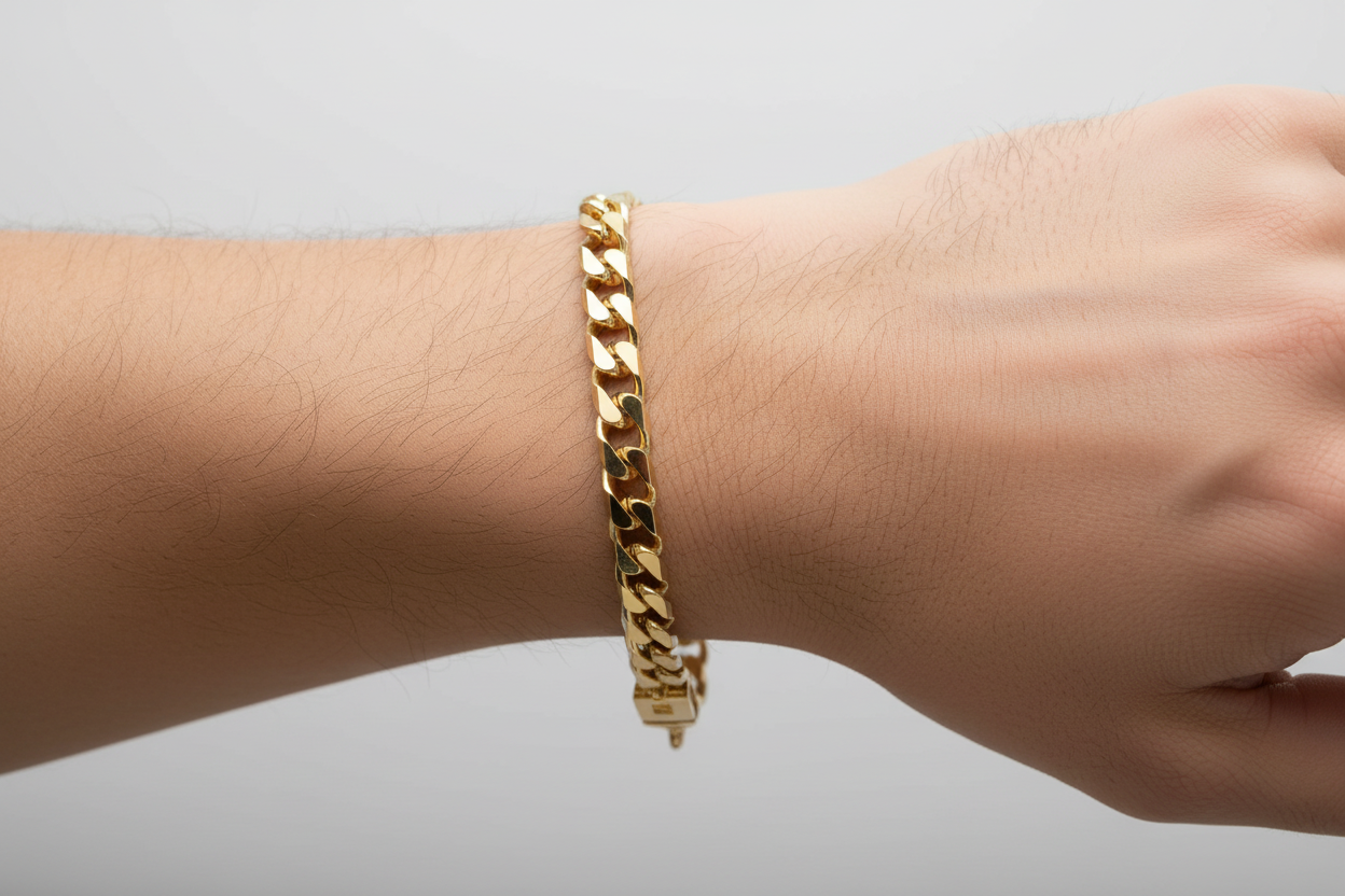 8.25 inch 6.5mm Curb Link Bracelet on Man's Wrist