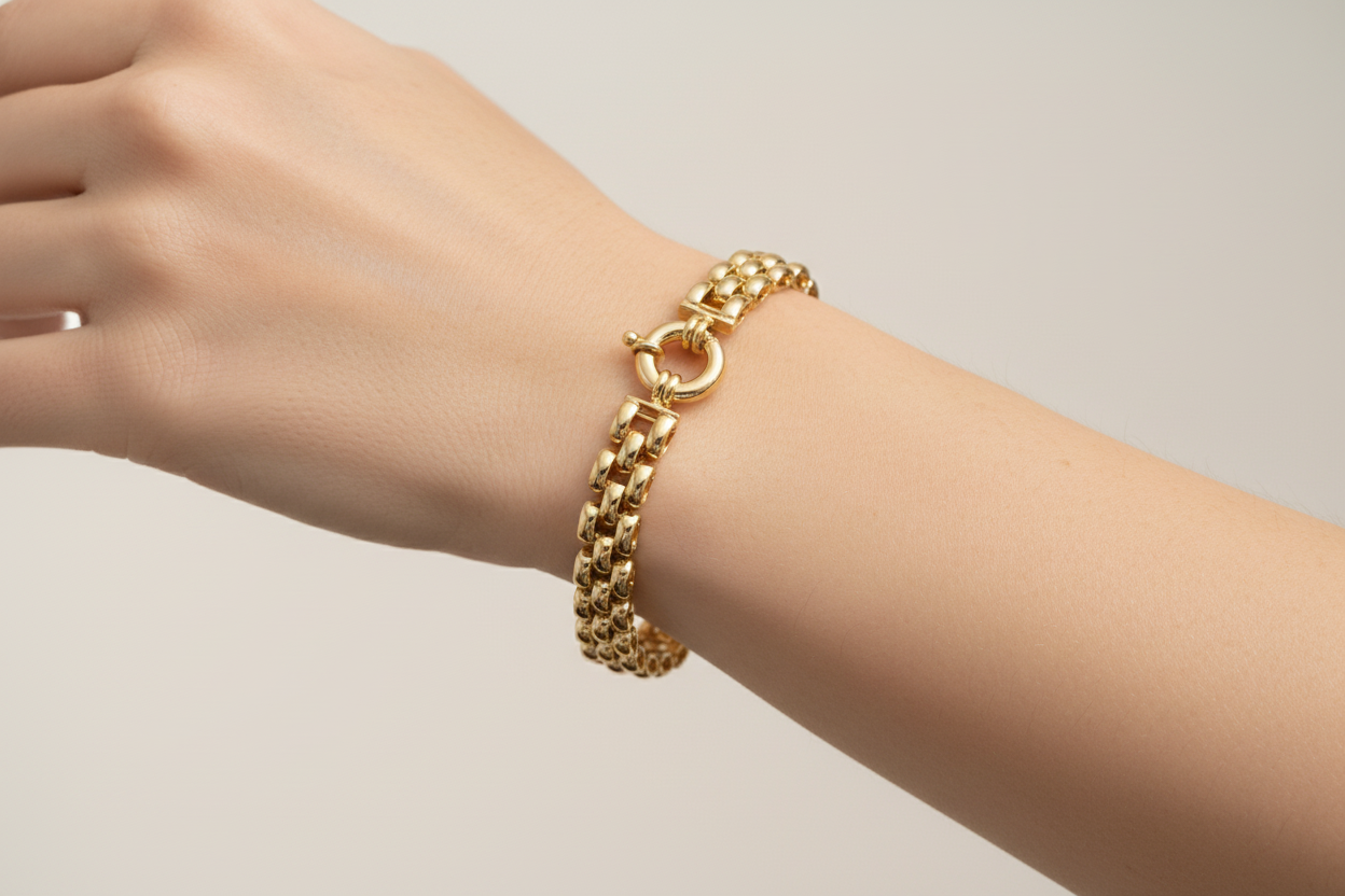 8 inch Gold Plated Pantera Bracelet on Model