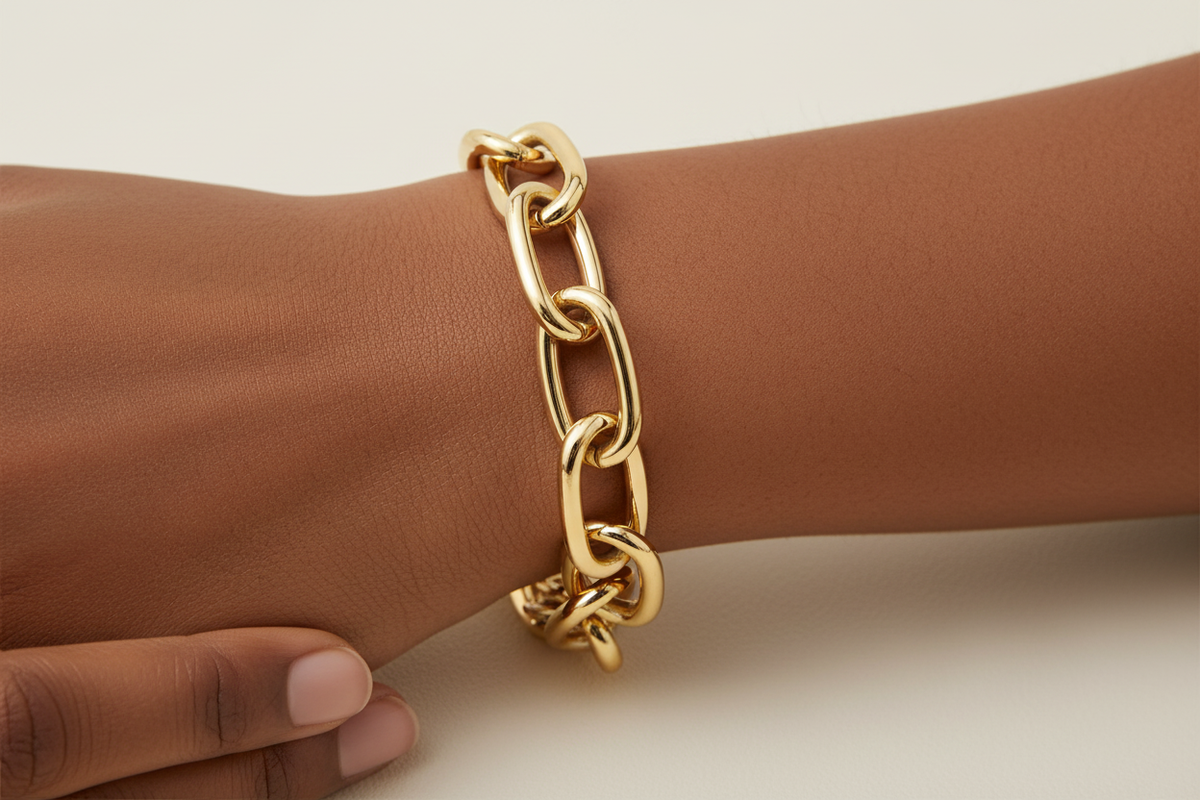 8 inch Paper Clip Chunky Link Bracelet on Darker Skin Model