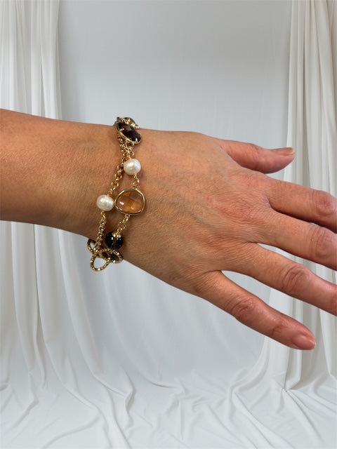 Elegant Crystal & Pearl Bracelet – Bronzoro
