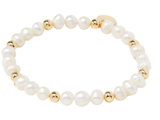 Stretch Bead Bracelet With Freshwater Pearls 18K Gold Plated