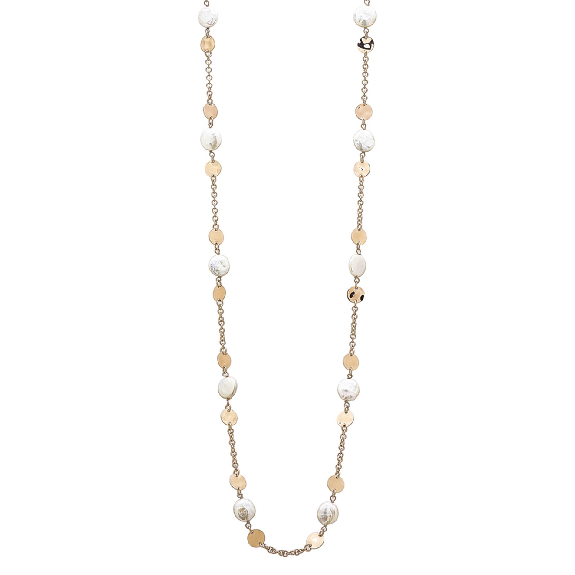 Stationed Coin Pearls & Polished Discs Necklace