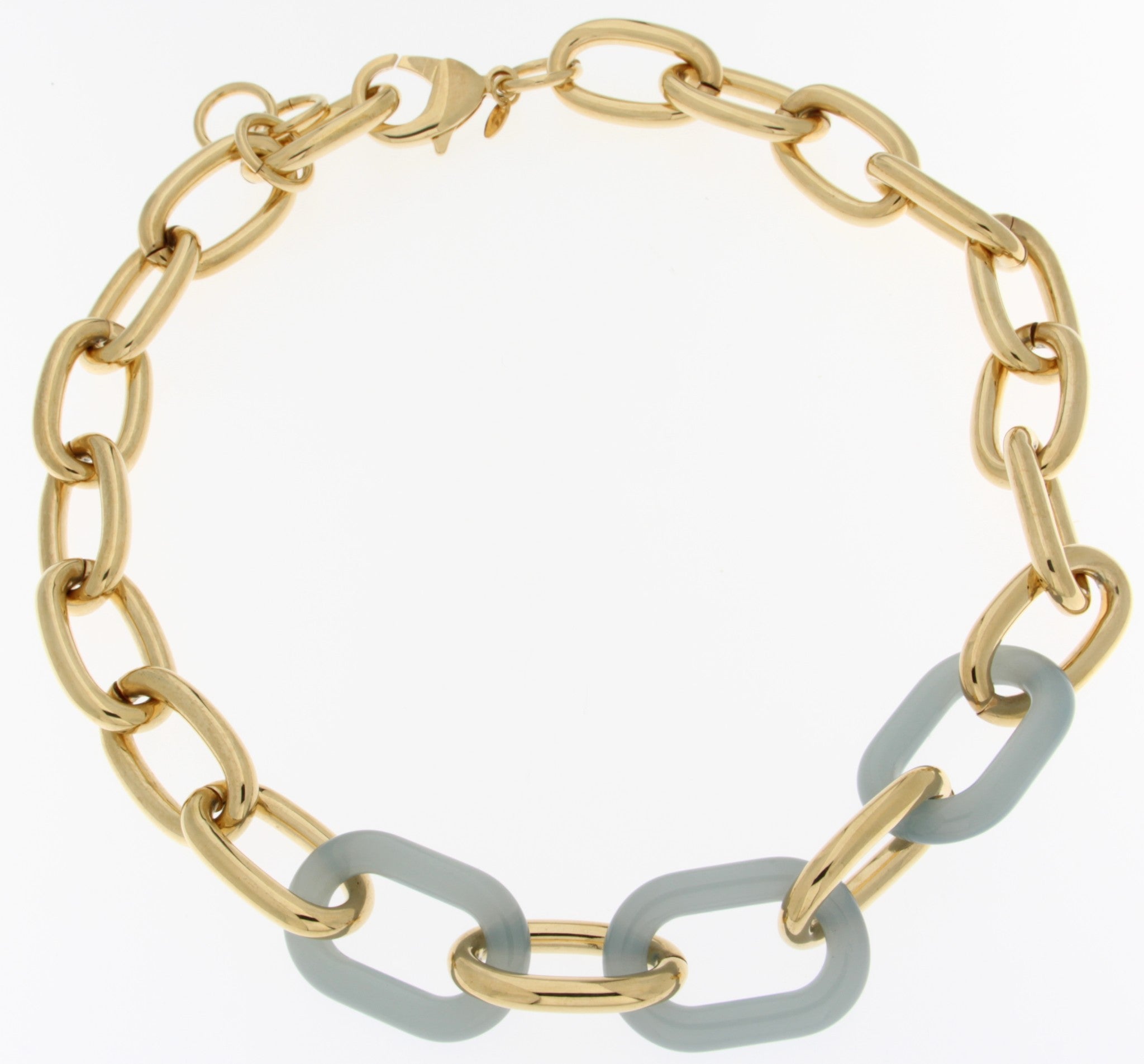 20" Gold Plated Oval Link Chain With Light Blue Resin Link Stations