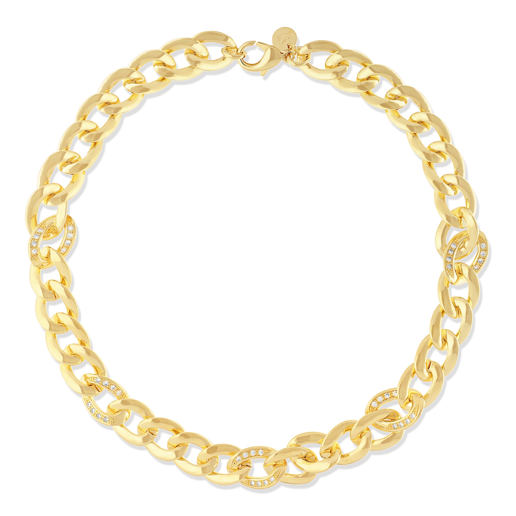 20" Large Polished Curb W/Stationed Pave Cz Links