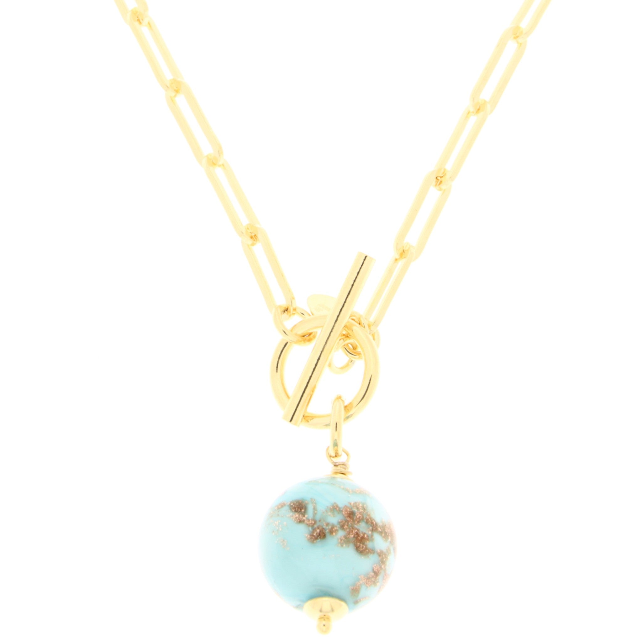 Murano Glass Bead Toggle Necklace – 18kt Gold on Bronze, Made in Italy