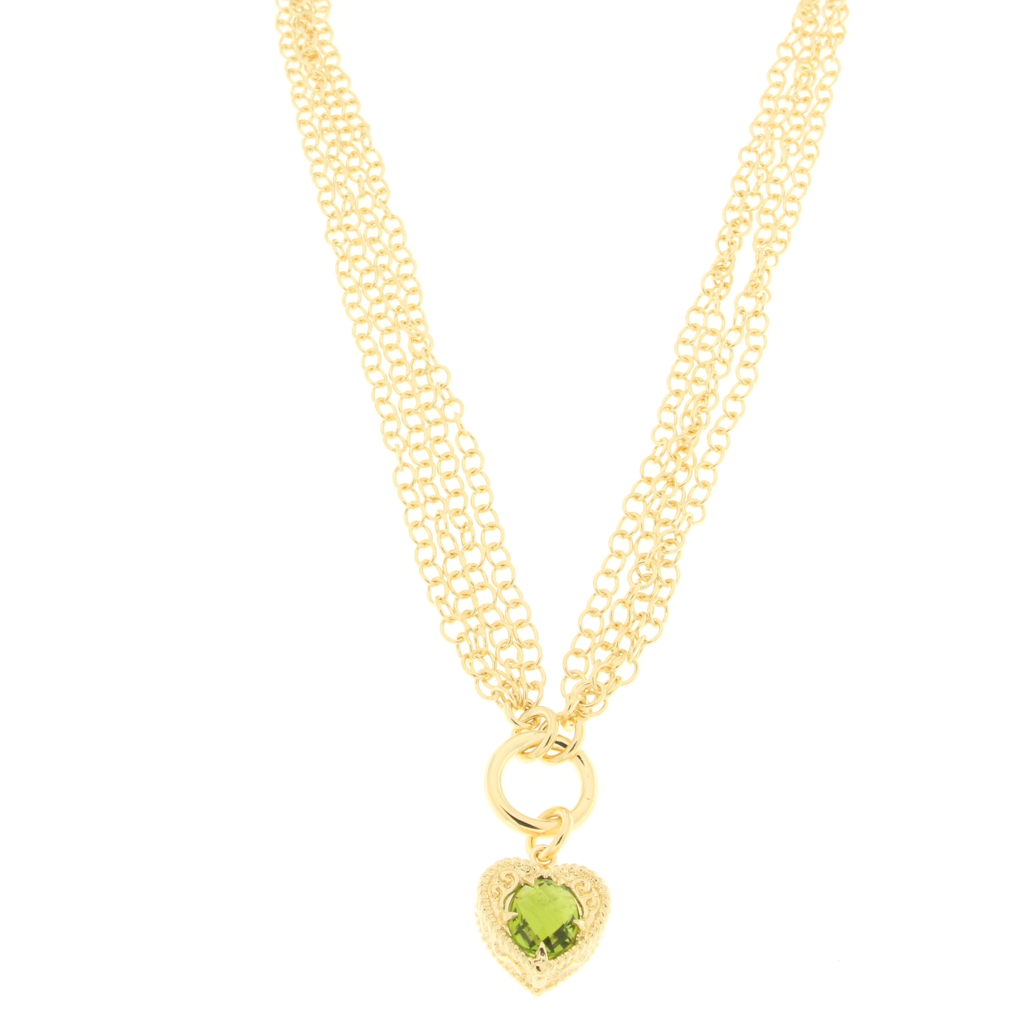 Green Heart Pendant Necklace - 18kt Gold Multi Chain with Toggle
