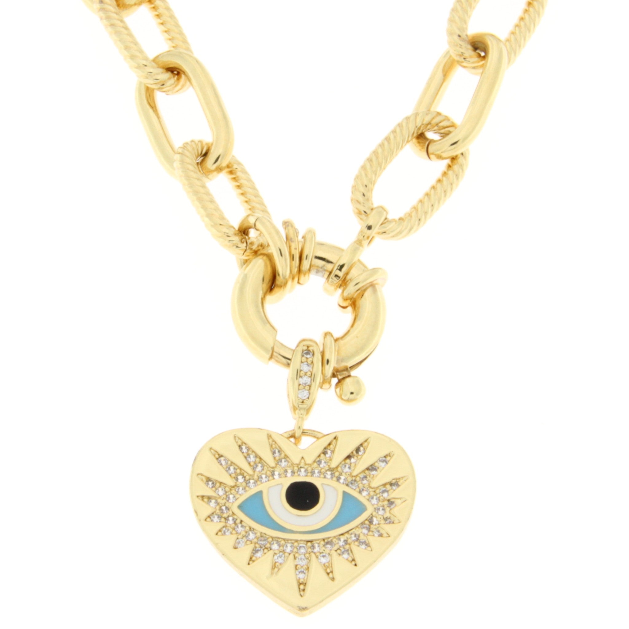 18kt. Gold Plated Evil Eye Pendant on 18" Polished Oval Link