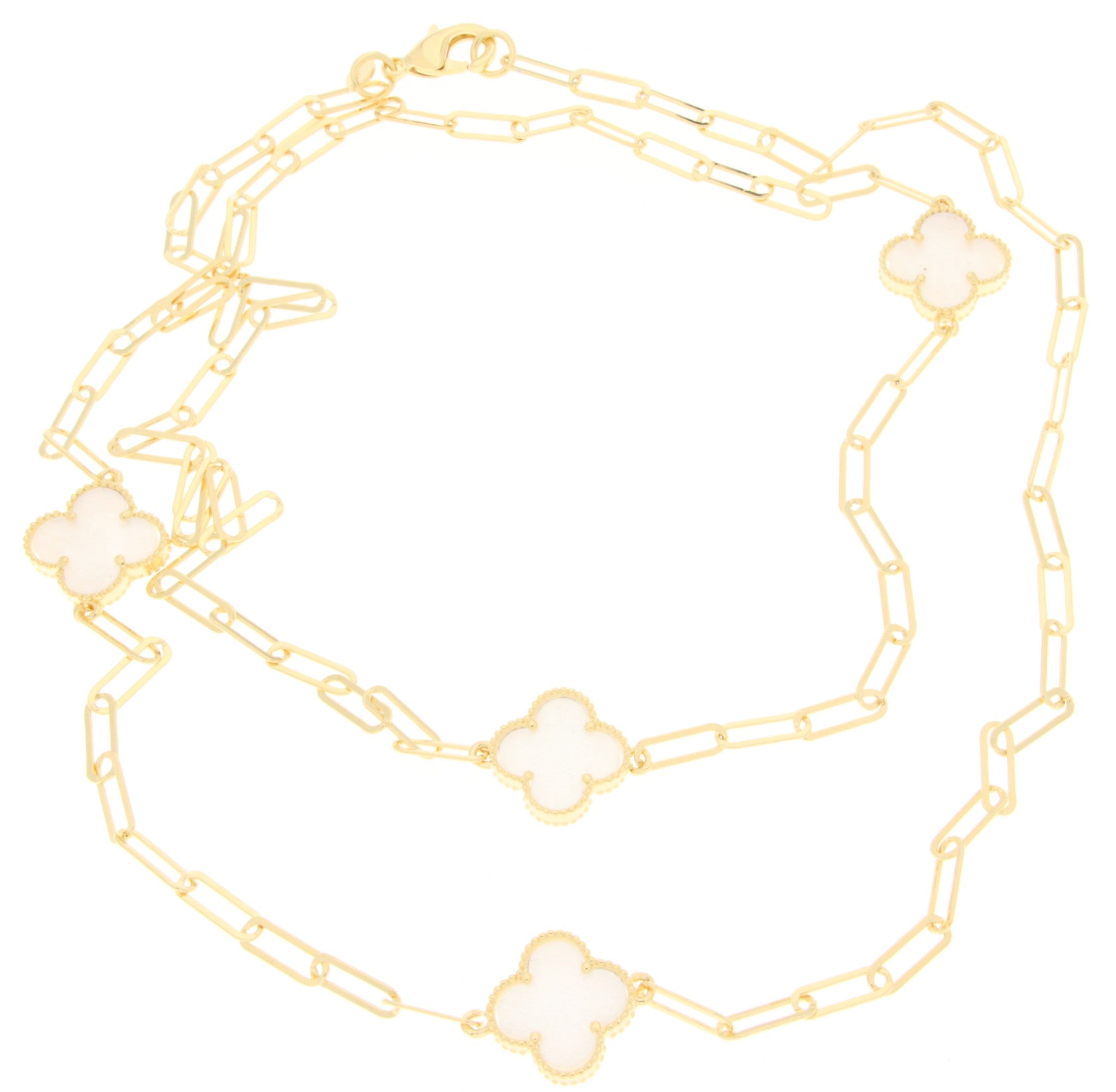Mother Of Pearl Clover Long Necklace