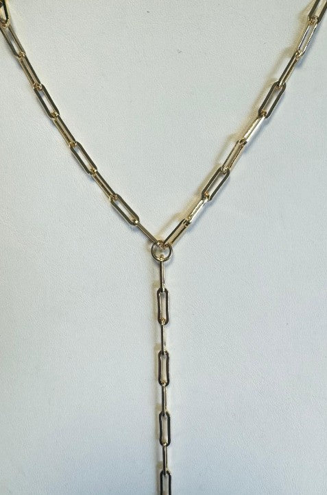 18kt Gold Plated Paperclip Chain Lariat Necklace