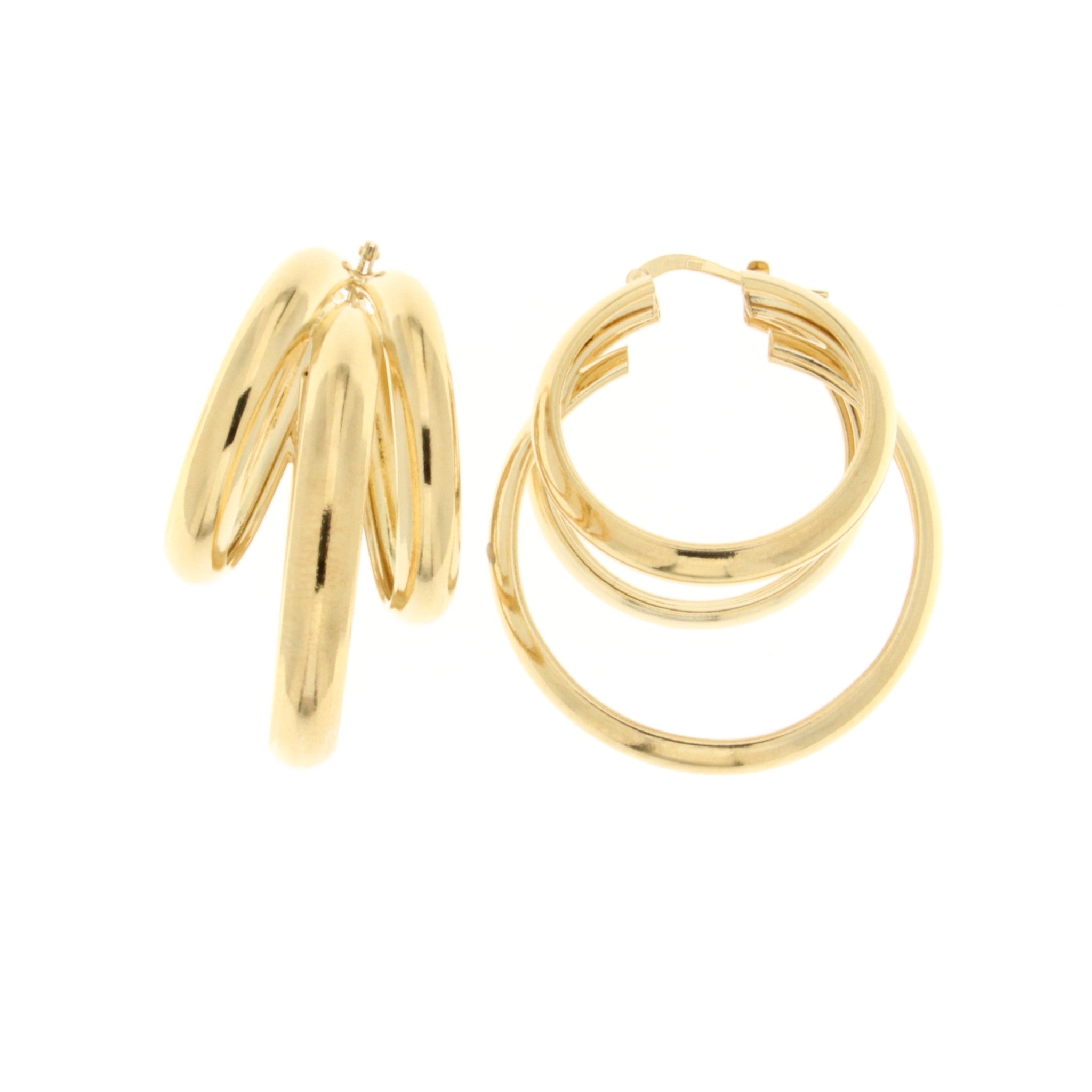 18kt. Gold Plated Triple Layered Hoop Earrings | 18mm x 40mm | Bronzoro™