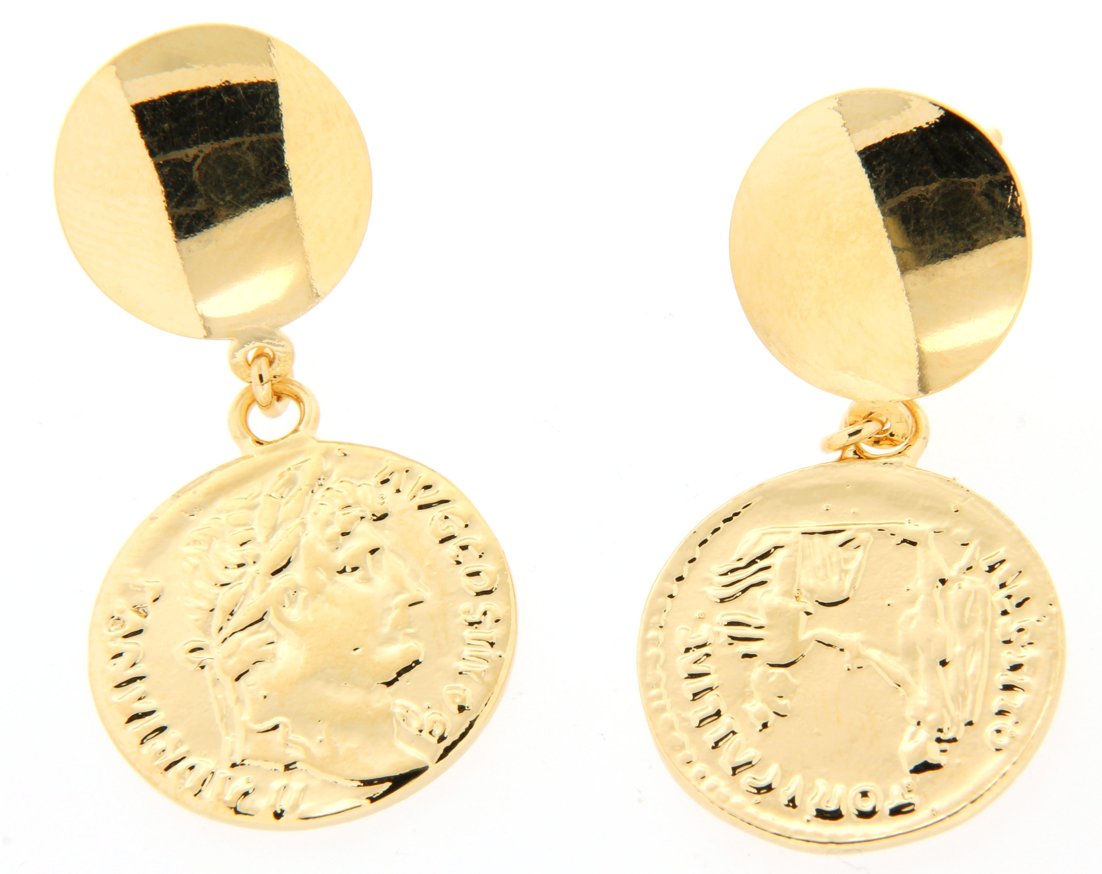 18kt. Gold Plated Antique Coin Drop with Euro Clip Back