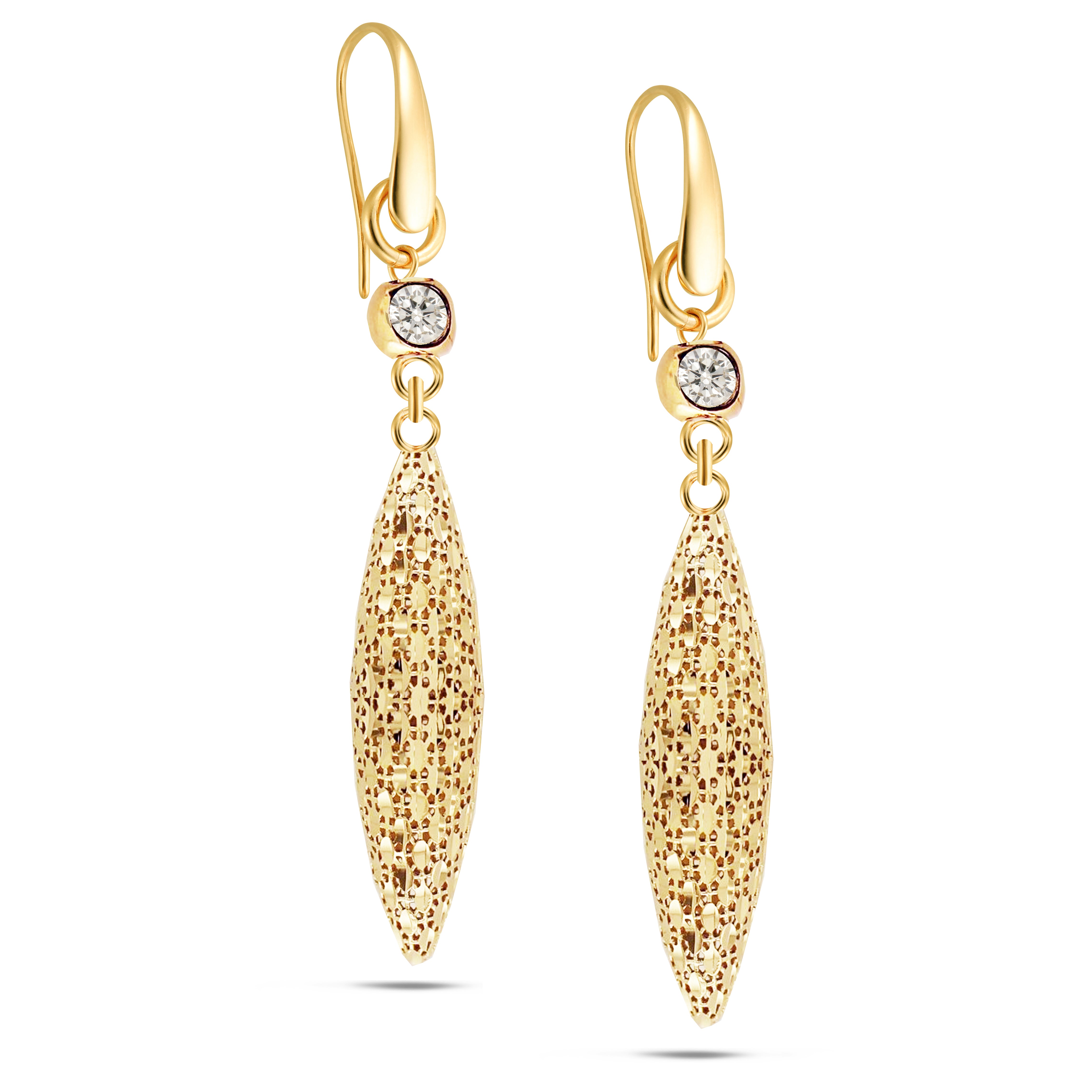 18K Gold Plated Diamond Cut Long Drop W/ Cubic