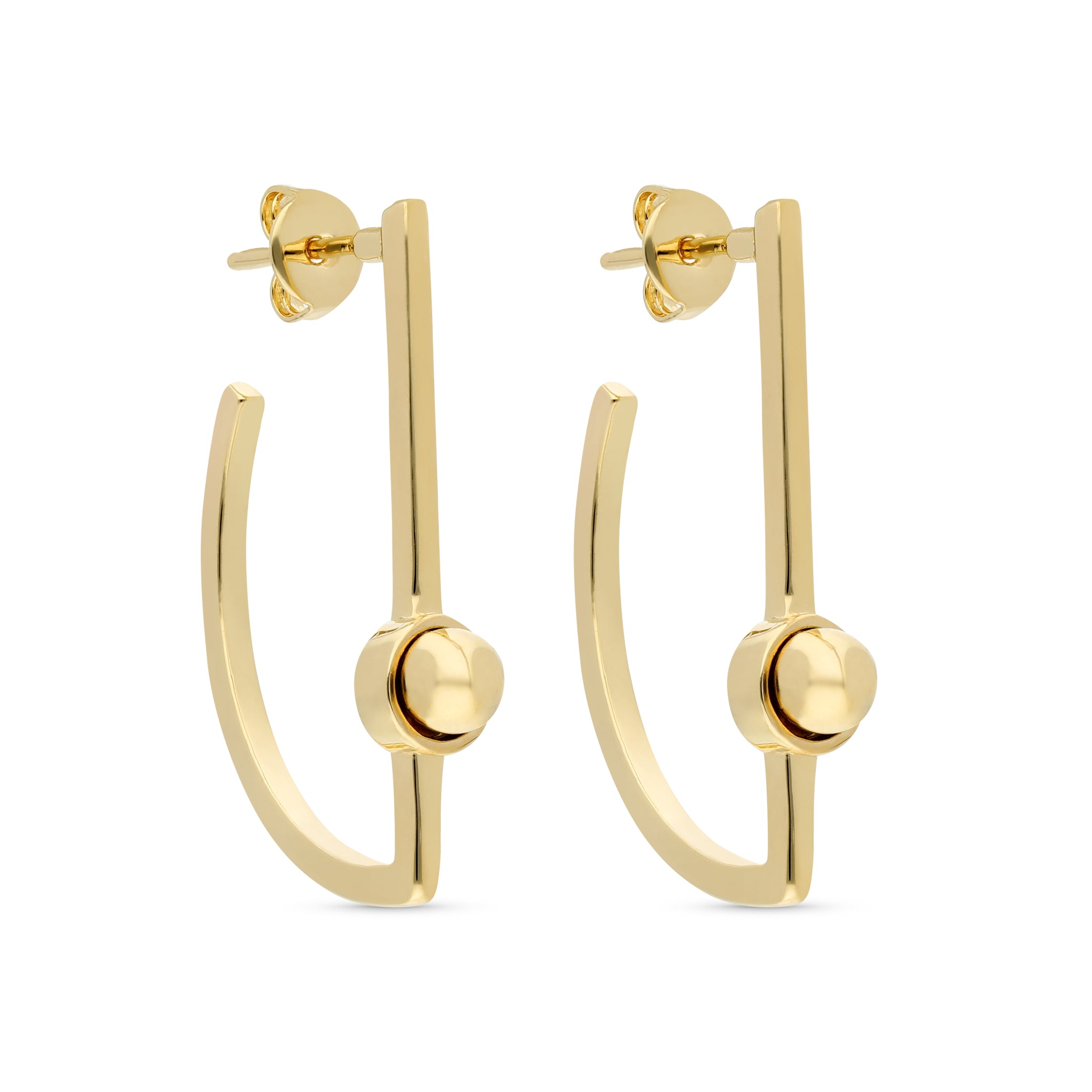 18K Gold Plated Bead Front D Hoop Stud Earrings