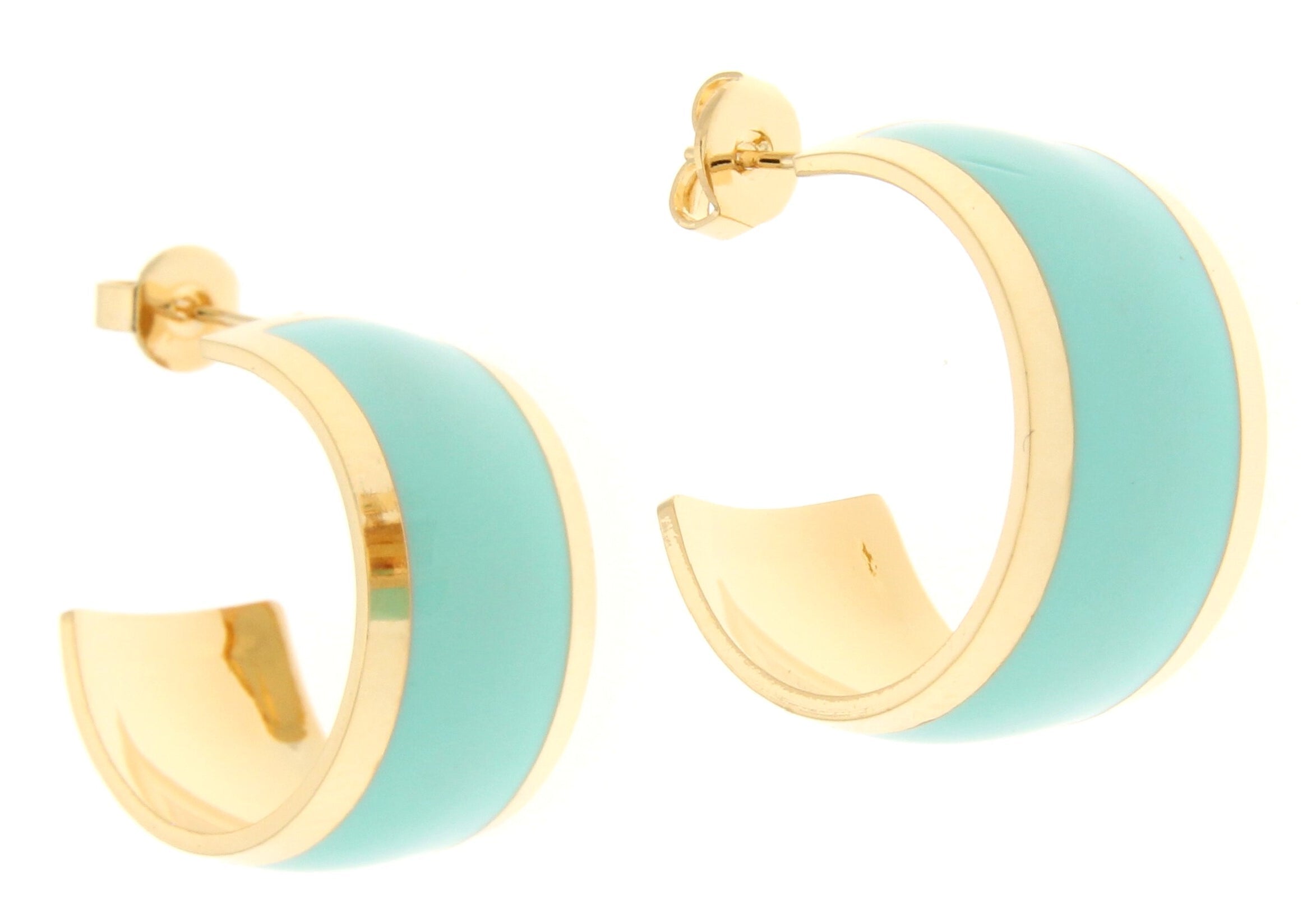 Turquoise Enamel Hoop Earrings – 9mm Wide 20mm Gold-Plated Hoops