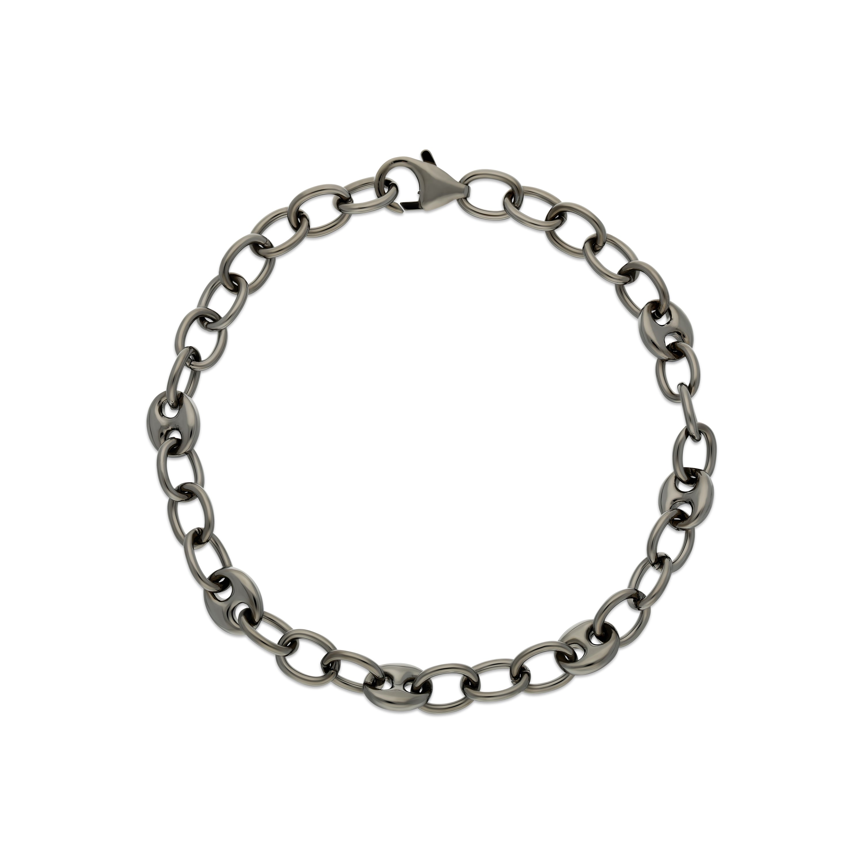 Sleek black chain bracelet featuring smooth, oval links, secured with a lobster clasp for easy fastening.