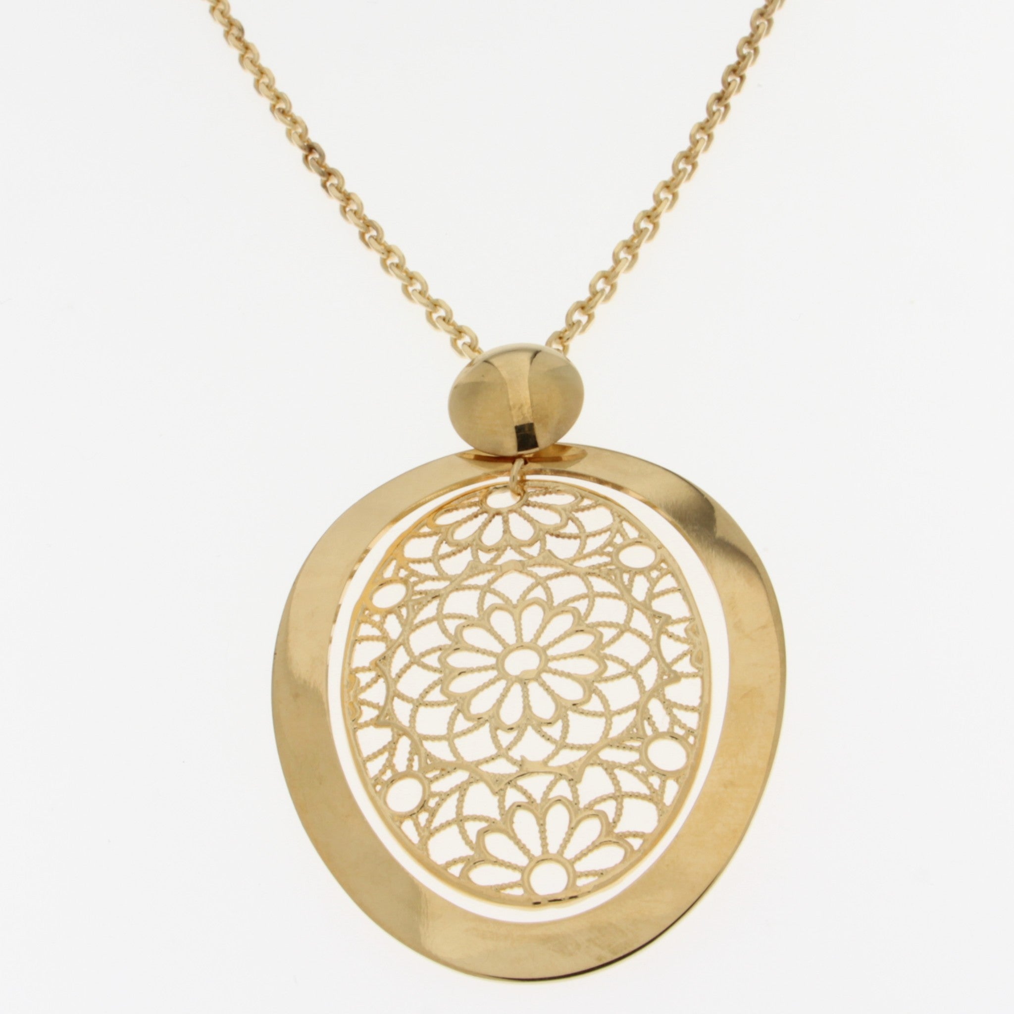 Gold Plated Extender Necklace W/Filigree Antique Center Pendant 30'+ 3" Extender