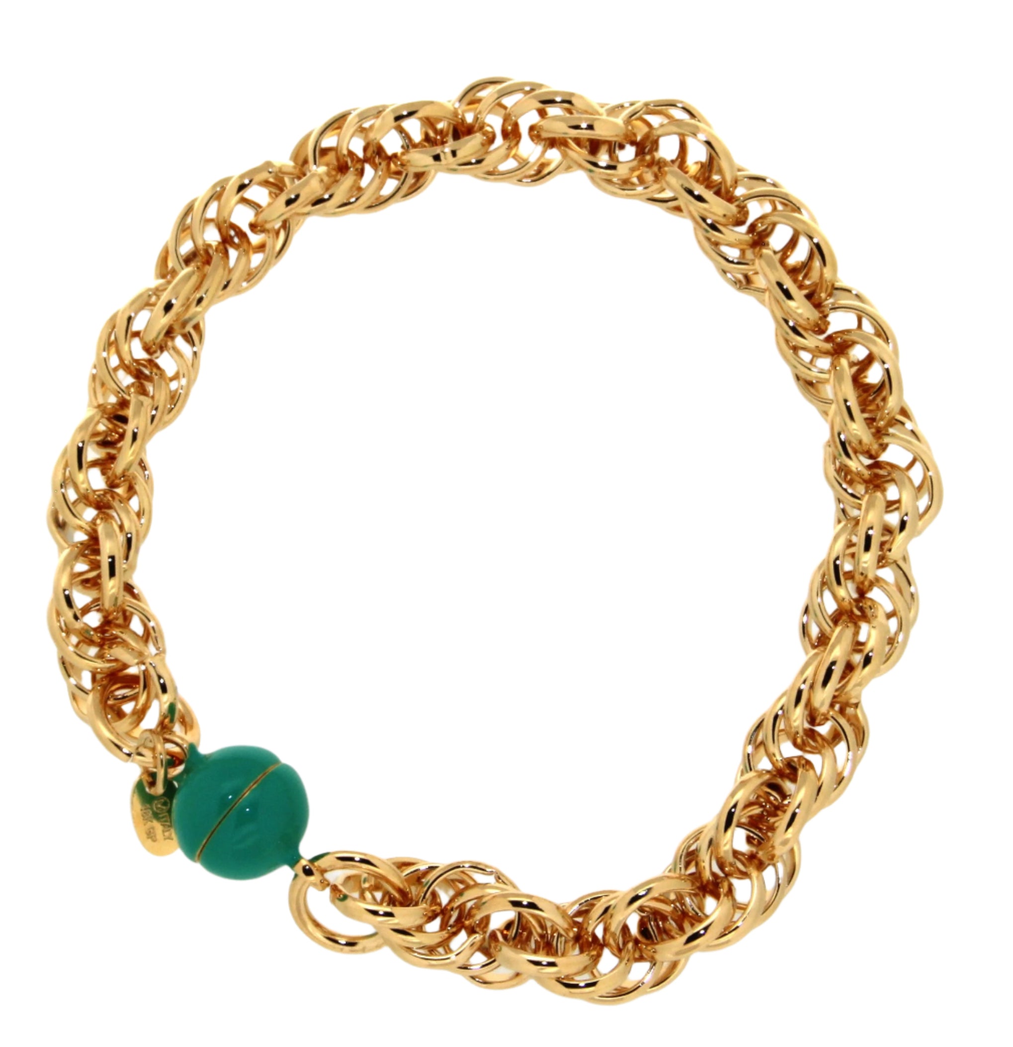 This 8MM 7.5" rope bracelet features a unique magnetic cyan blue clasp for convenient and secure closure.