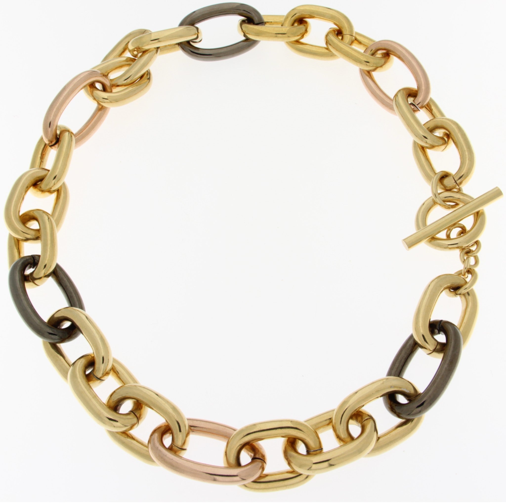 Gold Plated Tri Color 20" Chunky Necklace With Toggle