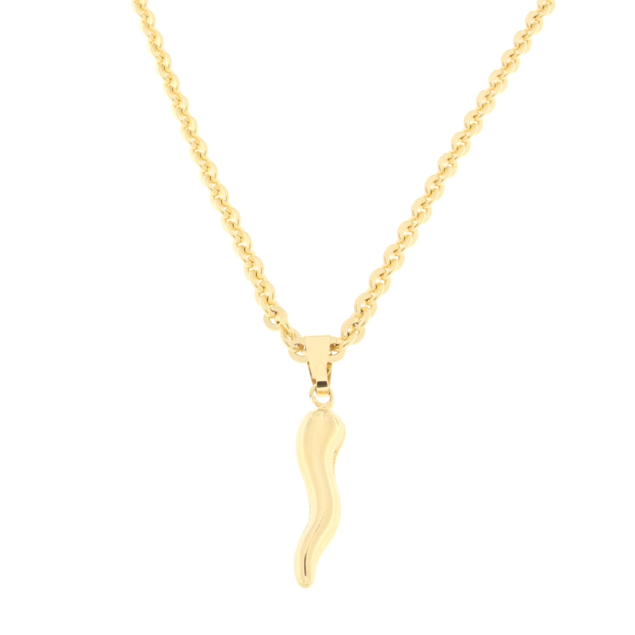 Stylish gold necklace with a rounded link chain and a unique horn-shaped pendant, exuding elegance and modernity.