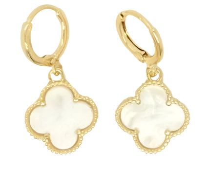 Single Mother of Pearl Clover Drop Huggy Earrings