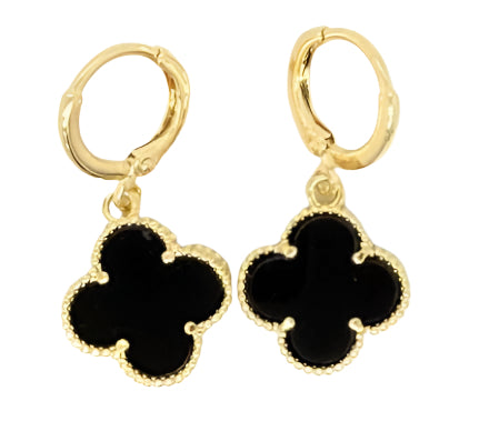 18kt. Gold Plated Huggy Hoop Earrings with Onyx Clover Drop | Versatile Style | Bronzoro™