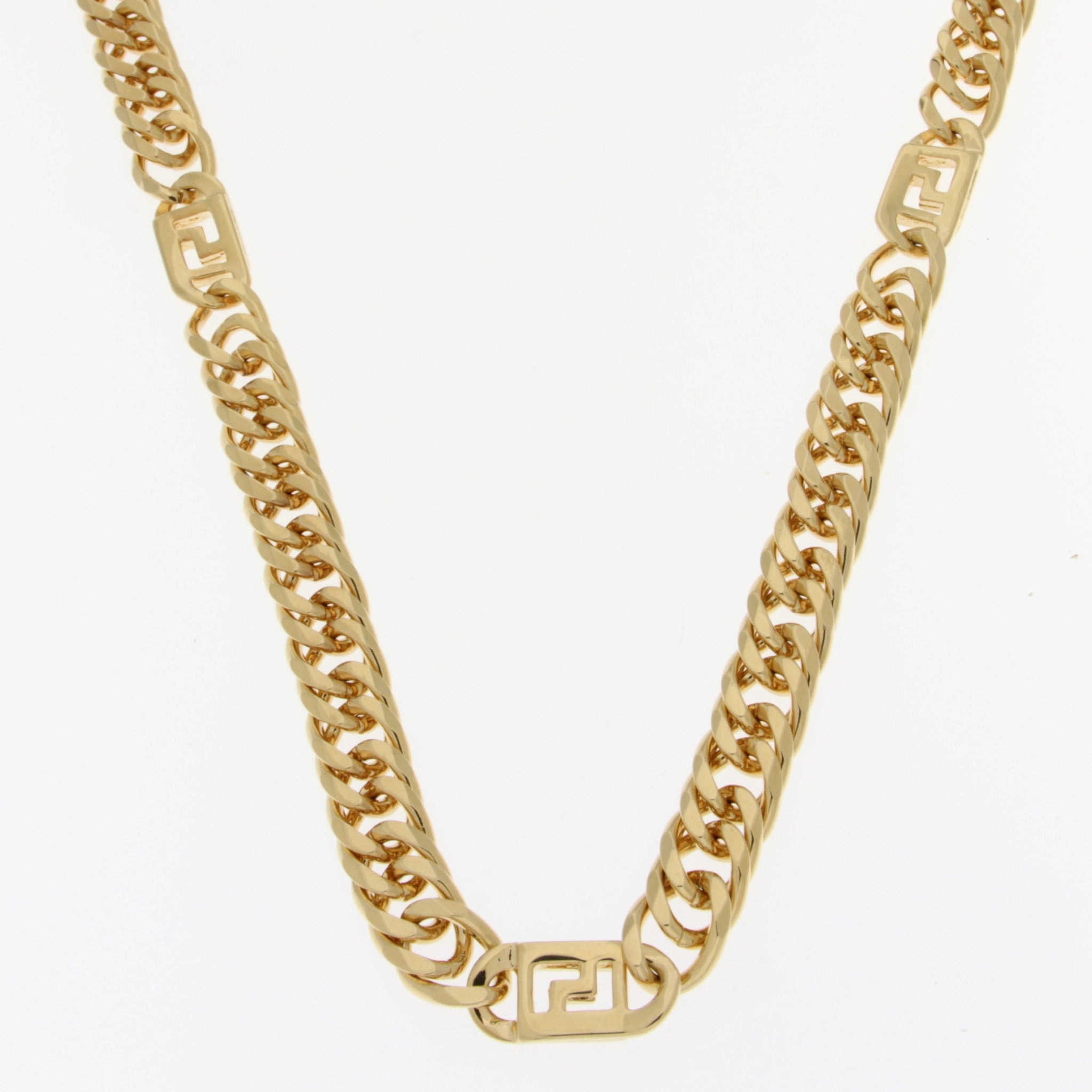 Unisex Heavy Curb Necklace W/ Greek Key Stations