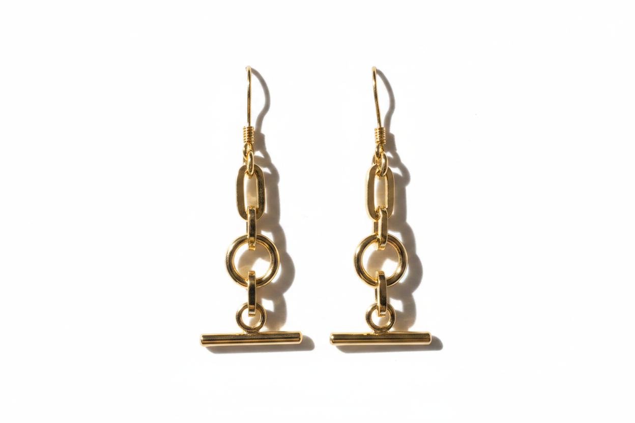 Brightened Gold Chain Toggle Drop Earrings