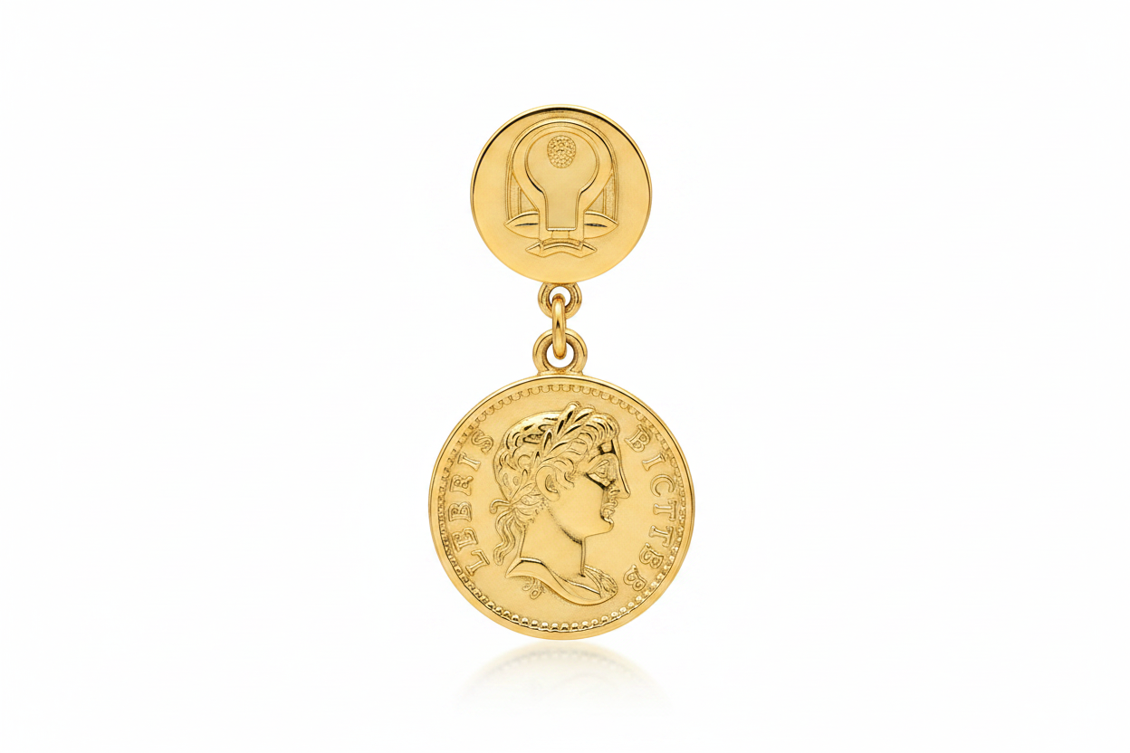 Brightened Gold Coin Drop Stud Earrings