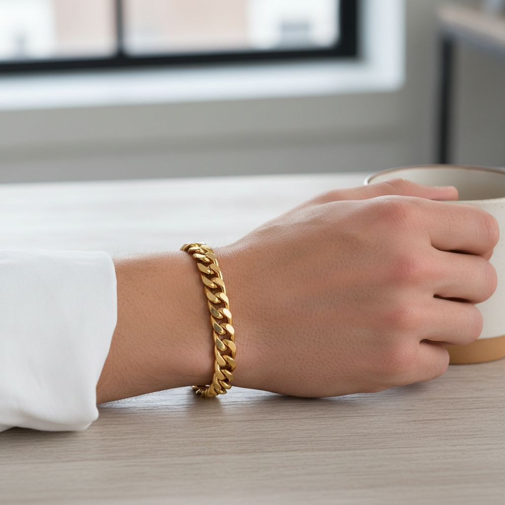 Chunky Cuban Curb Chain bracelet on male model