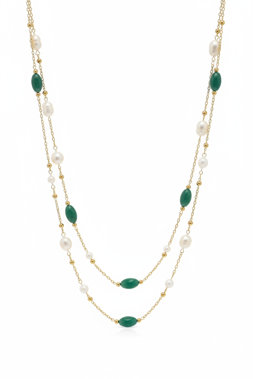 Double Strand Jade Pearl Necklace - White Background Product Shot