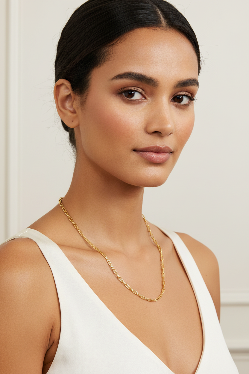Elongated Heavy Link Chain on Female Model