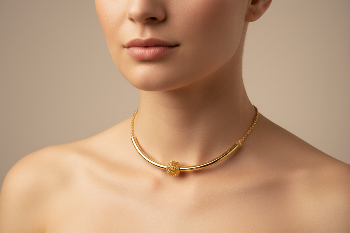 Filigree Bead Tube Collar Choker on Model