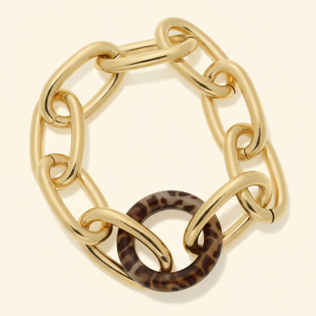 Gold-Plated Oval Link Bracelet with Enameled Round Clasp