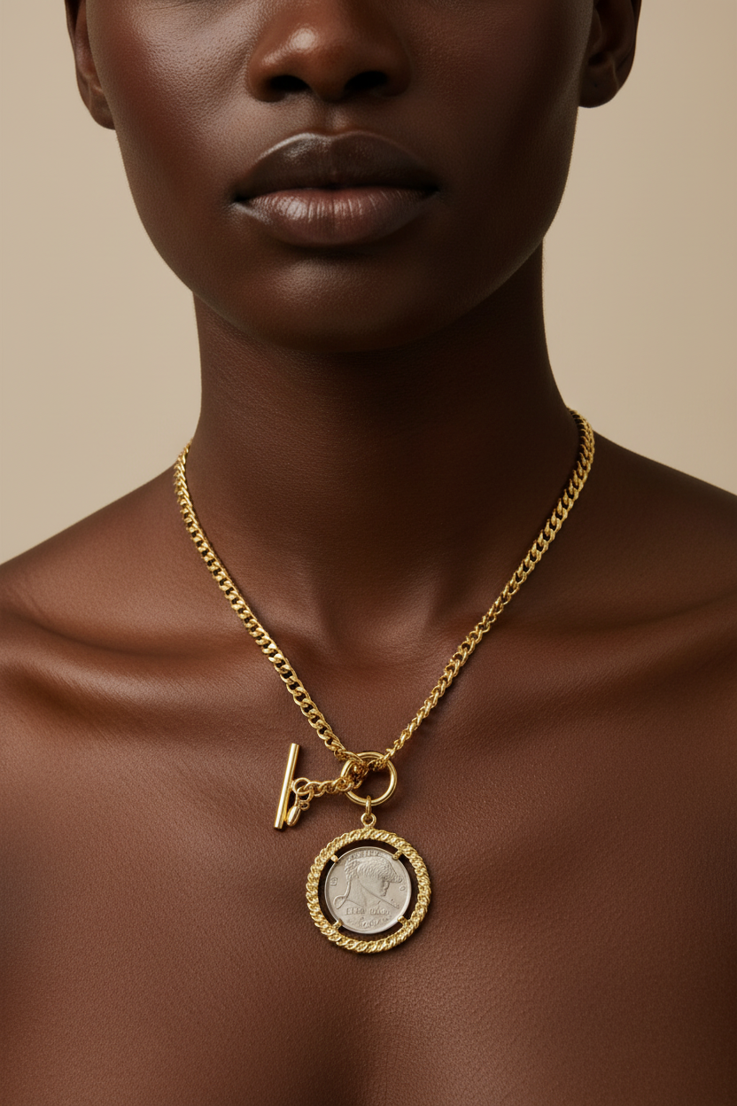 Gold Lira Coin Toggle Necklace - Toggle Inside Circle