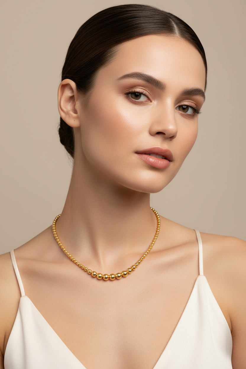 Graduated Bead Necklace on Model