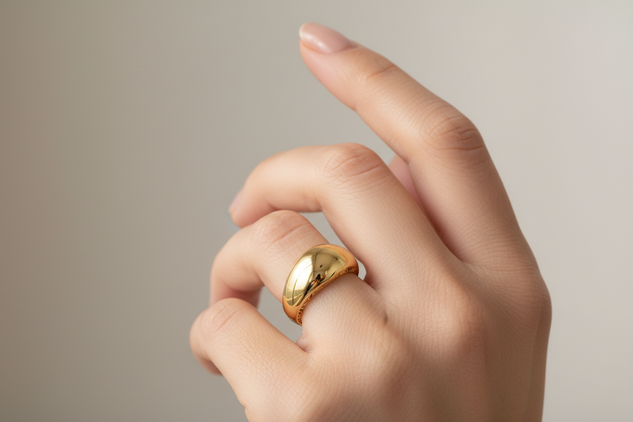 18K Gold Plated Polished Dome Electrofusion Ring on model