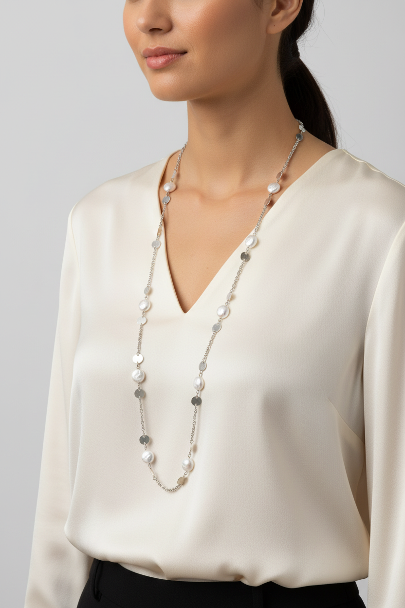 Long Delicate Pearl Necklace - 40 Inches