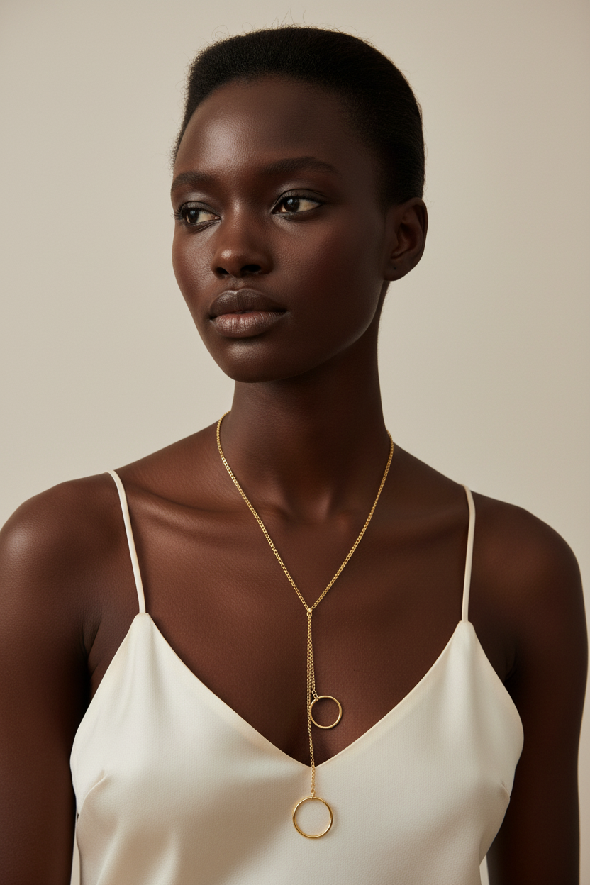 Long Ring Drops Necklace on Model