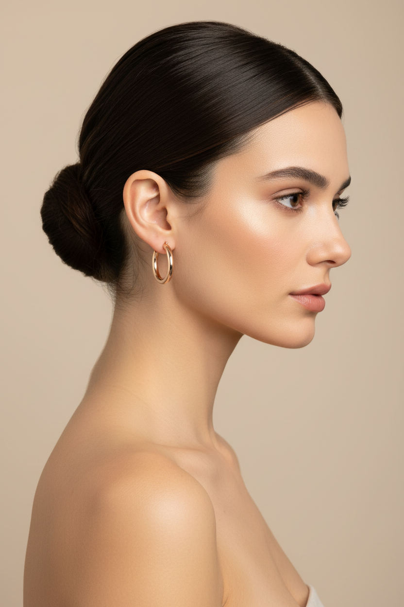 Rose Gold Hoop Earrings on Model