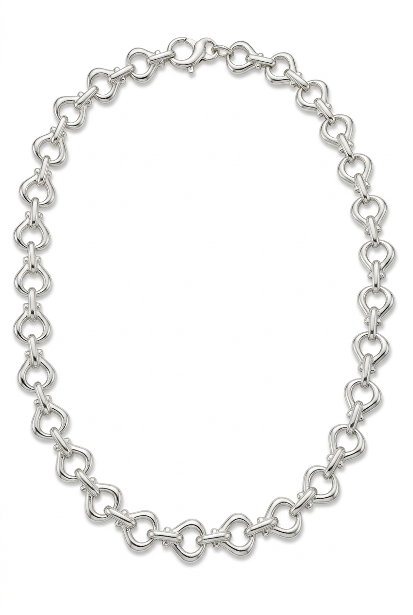 Sharper silver necklace product photo on a clean white background