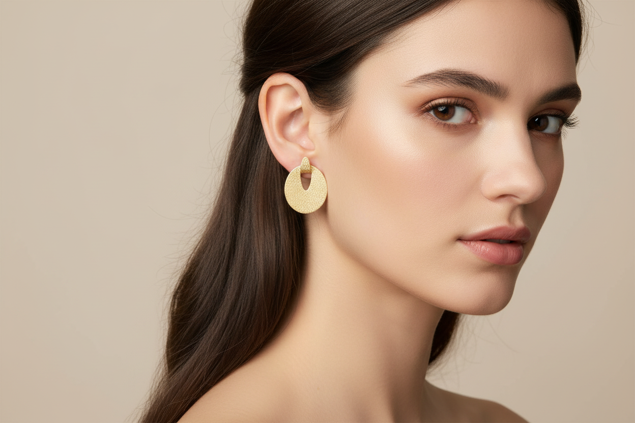 Textured oval stud earrings on model